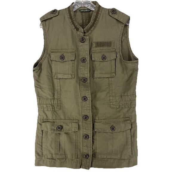 🌿 Eddie Bauer Womens Large Green Brown Utility Safari Vest 🌿 - Picture 1 of 12
